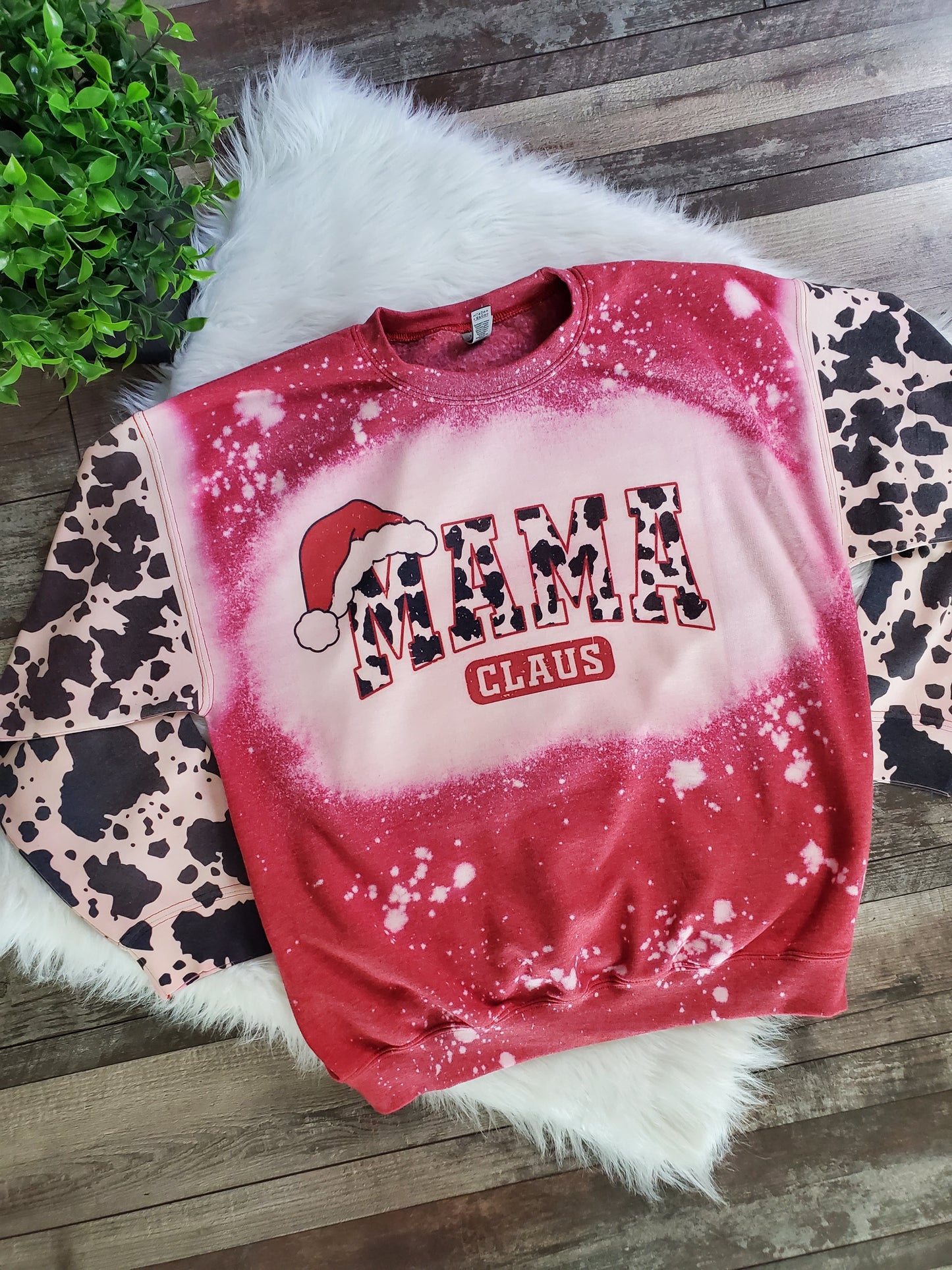 Mama Claus Cow Bleached Sweatshirt