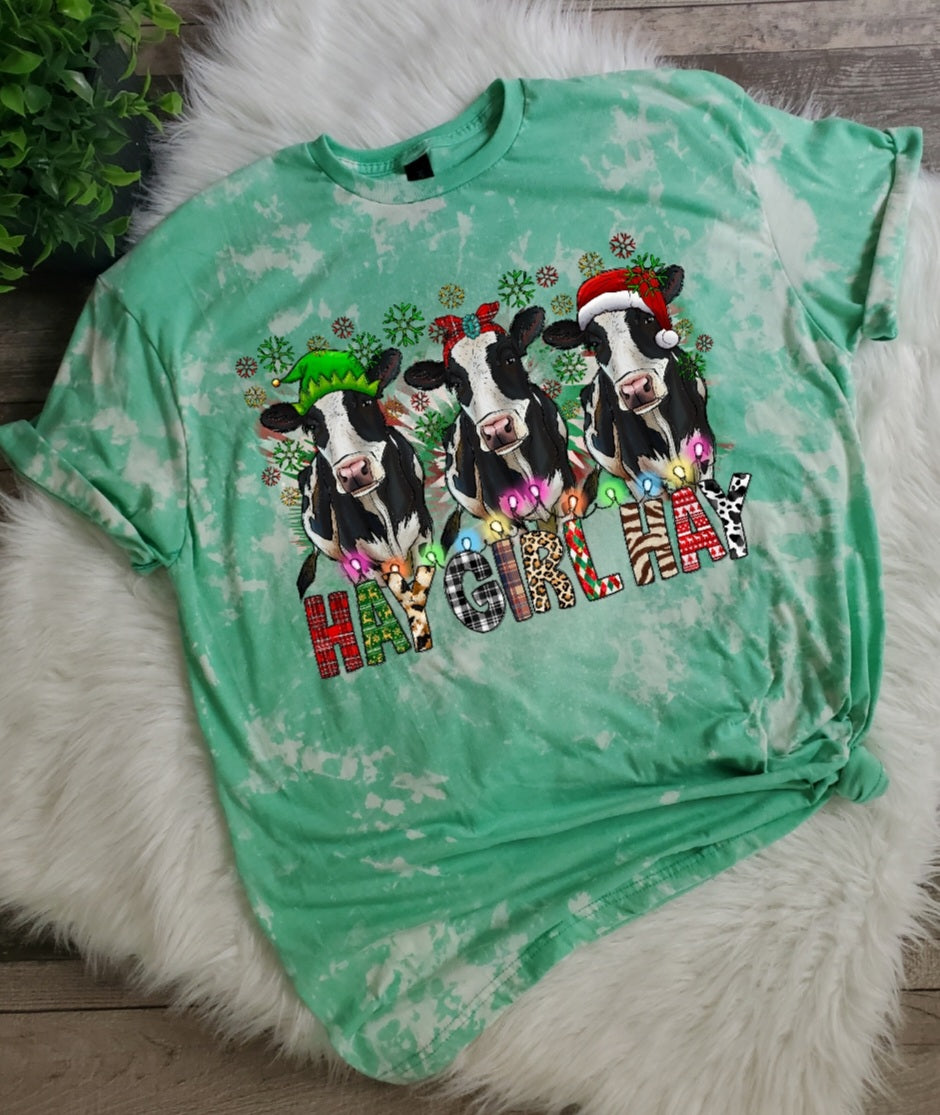Hay Girl Hay Christmas Bleached Tee