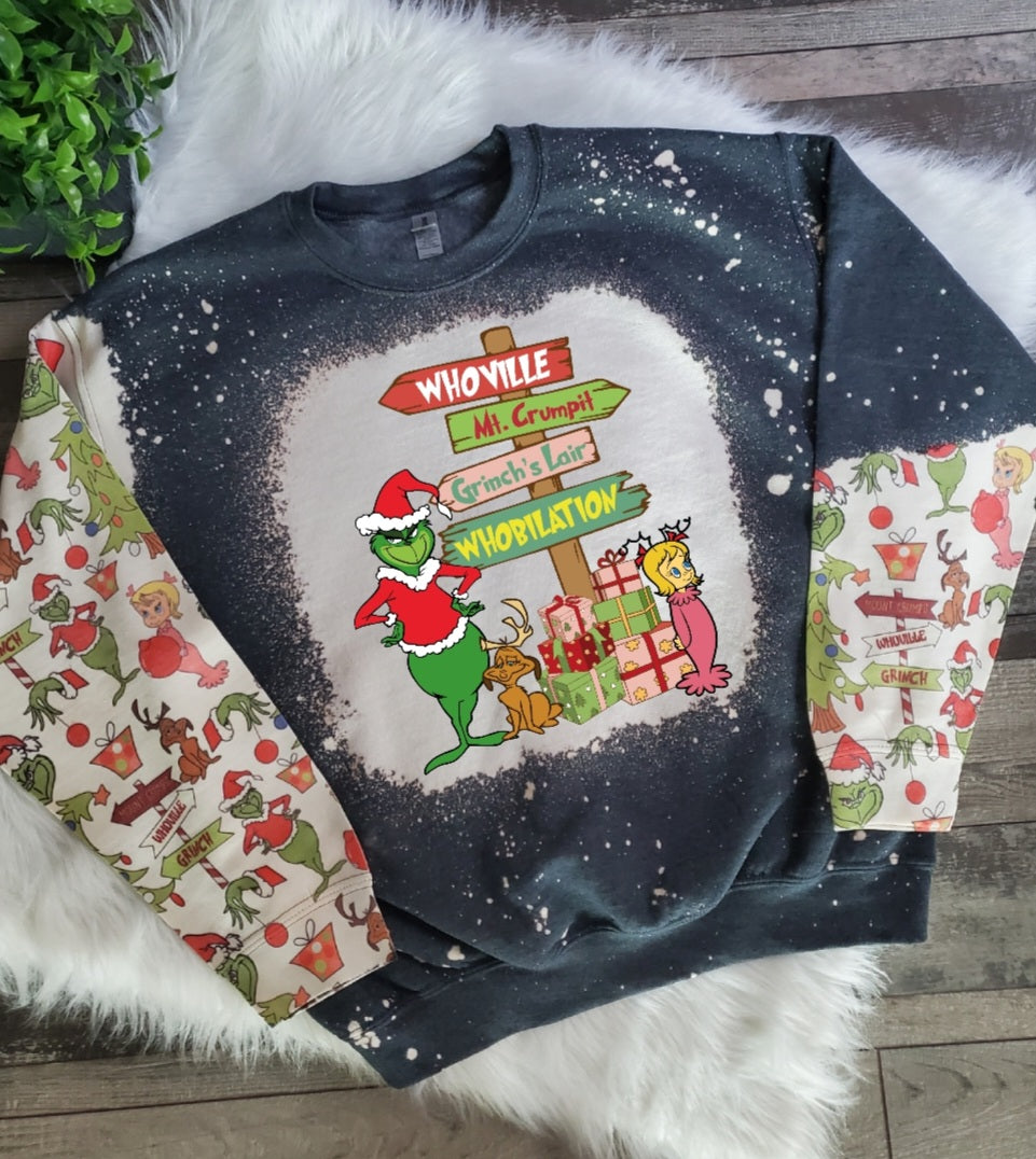 Whoville Grinch Bleached Sweatshirt