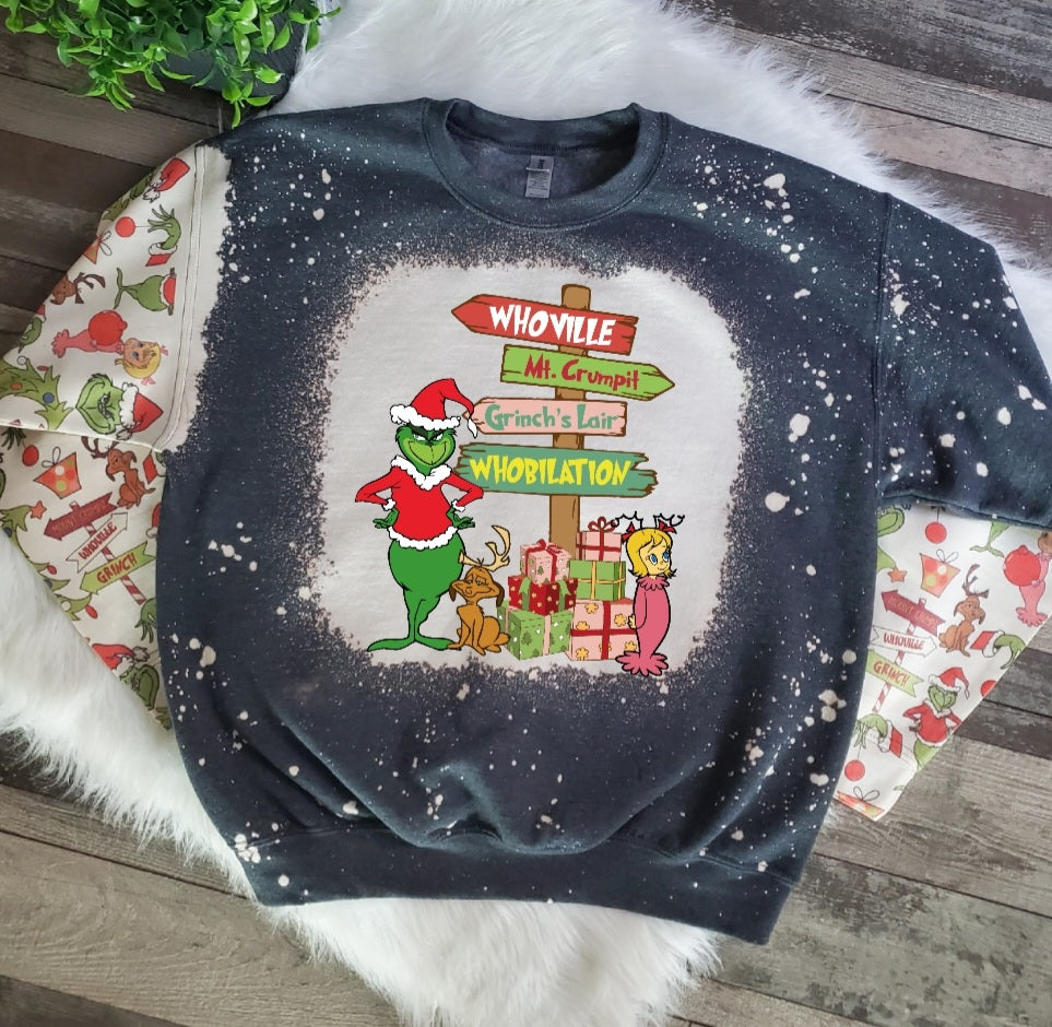 Whoville Grinch Bleached Sweatshirt