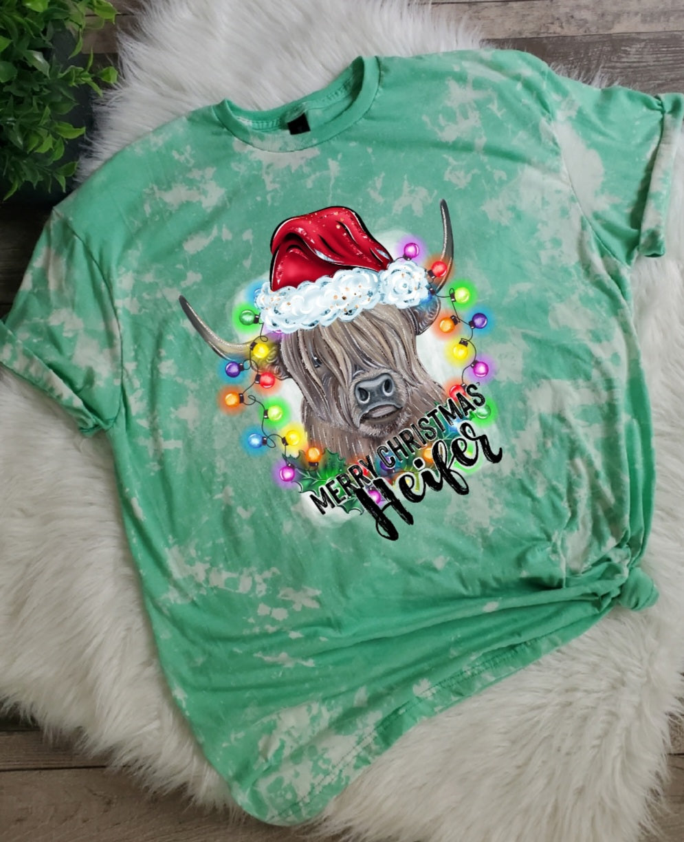 Merry Christmas Heifer Bleached Tee