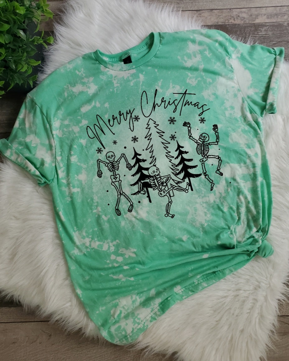 Merry Christmas Skeletons Bleached Tee