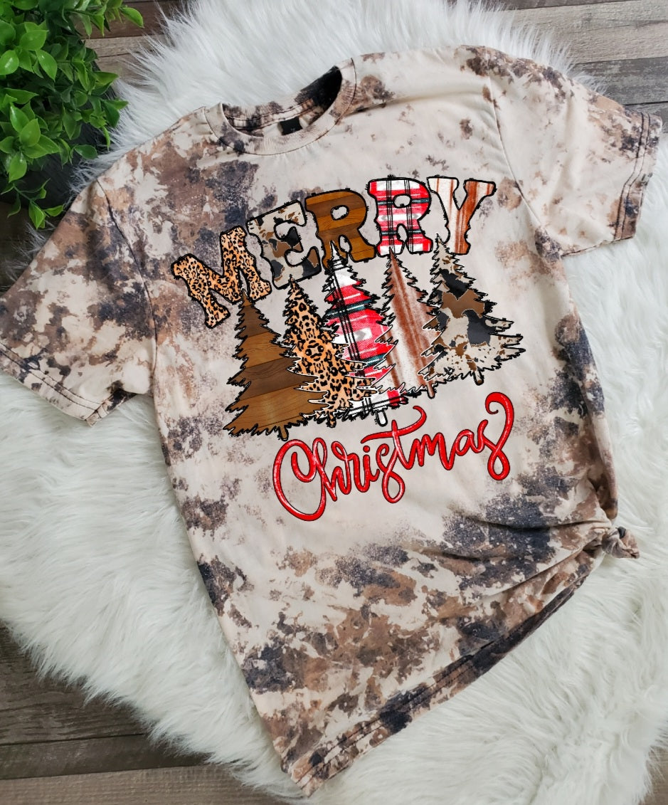 Merry Christmas Cowhide Bleached Tee