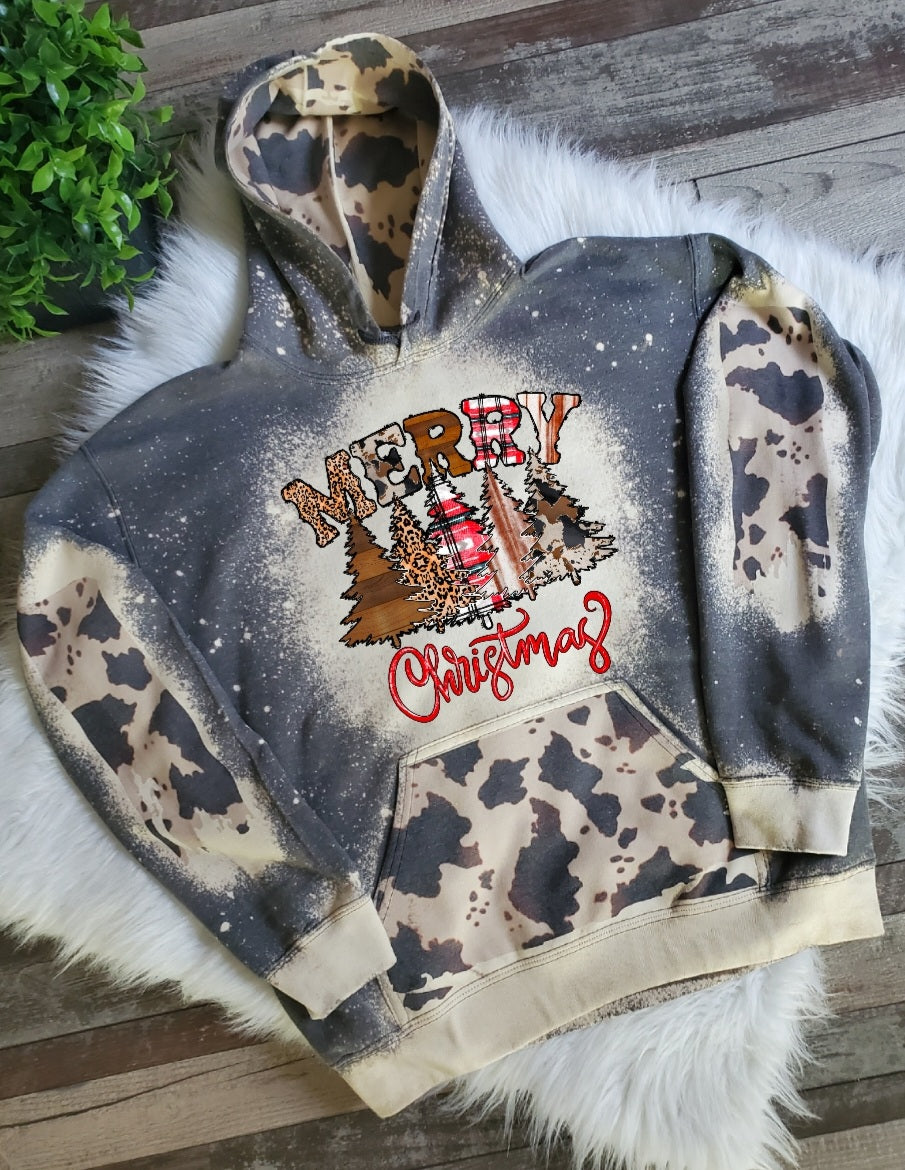 Merry Christmas Western Hoodie Bleached Hoodie