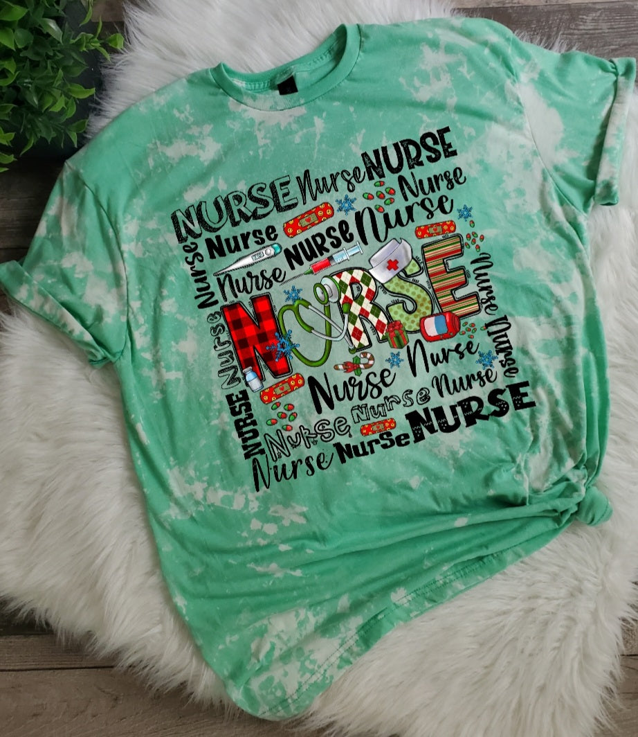 Nurse Christmas Bleached Tee