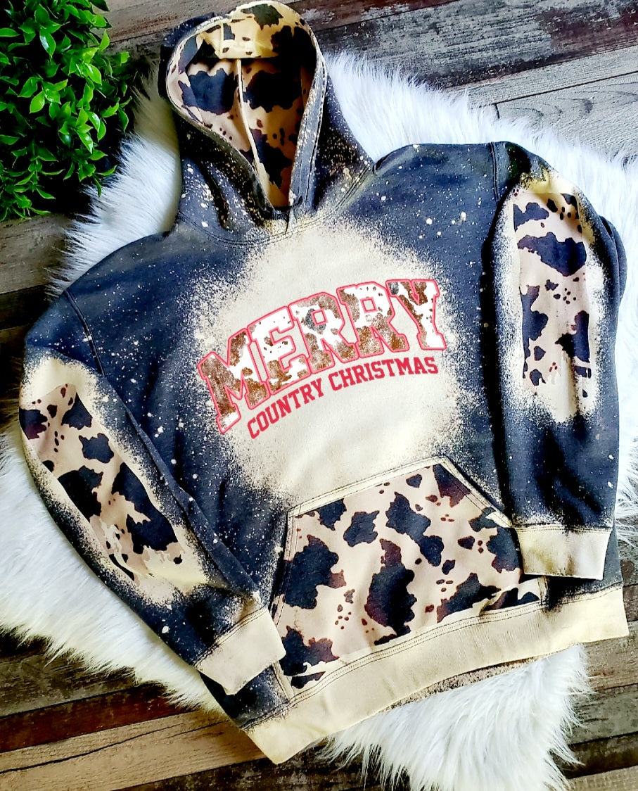 Merry Country Christmas Western Bleached Hoodie