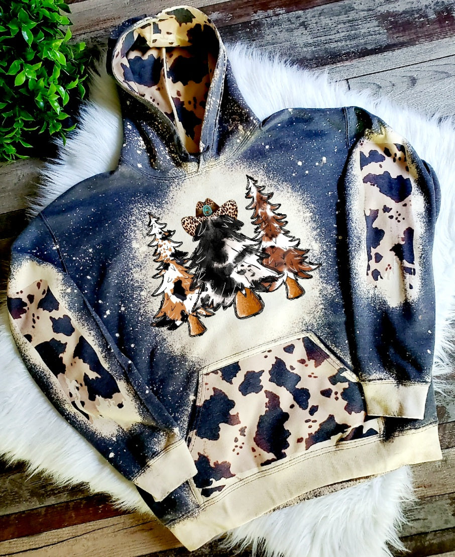 Christmas Tree Western Hoodie Bleached Hoodie