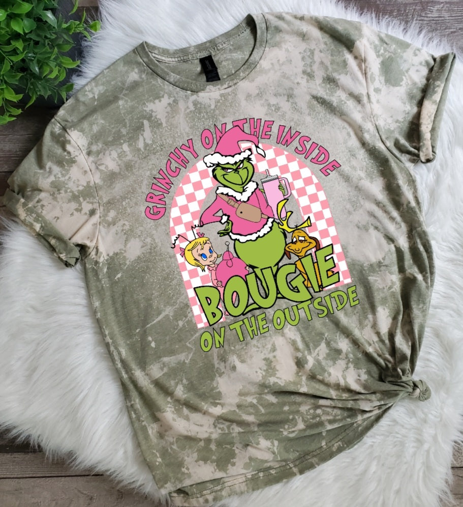 Grinchy on the Inside Bougie on the Outside Bleached Tee