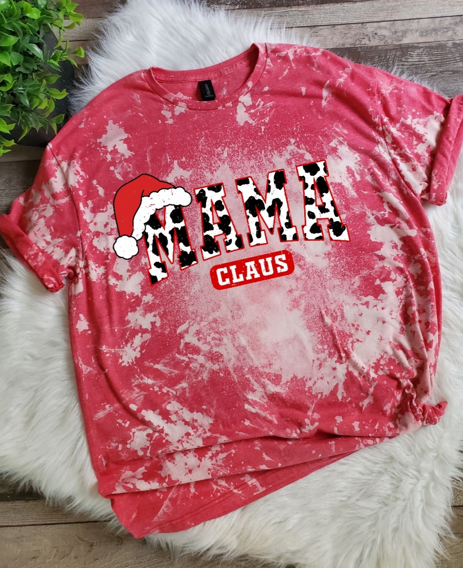 Mama Claus Cow Print Bleached Tee
