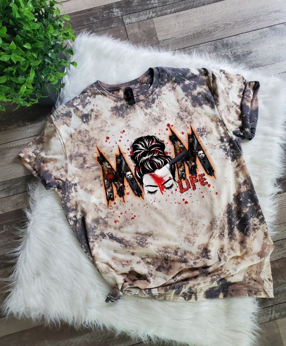 Mom Life Halloween Bleached Tee