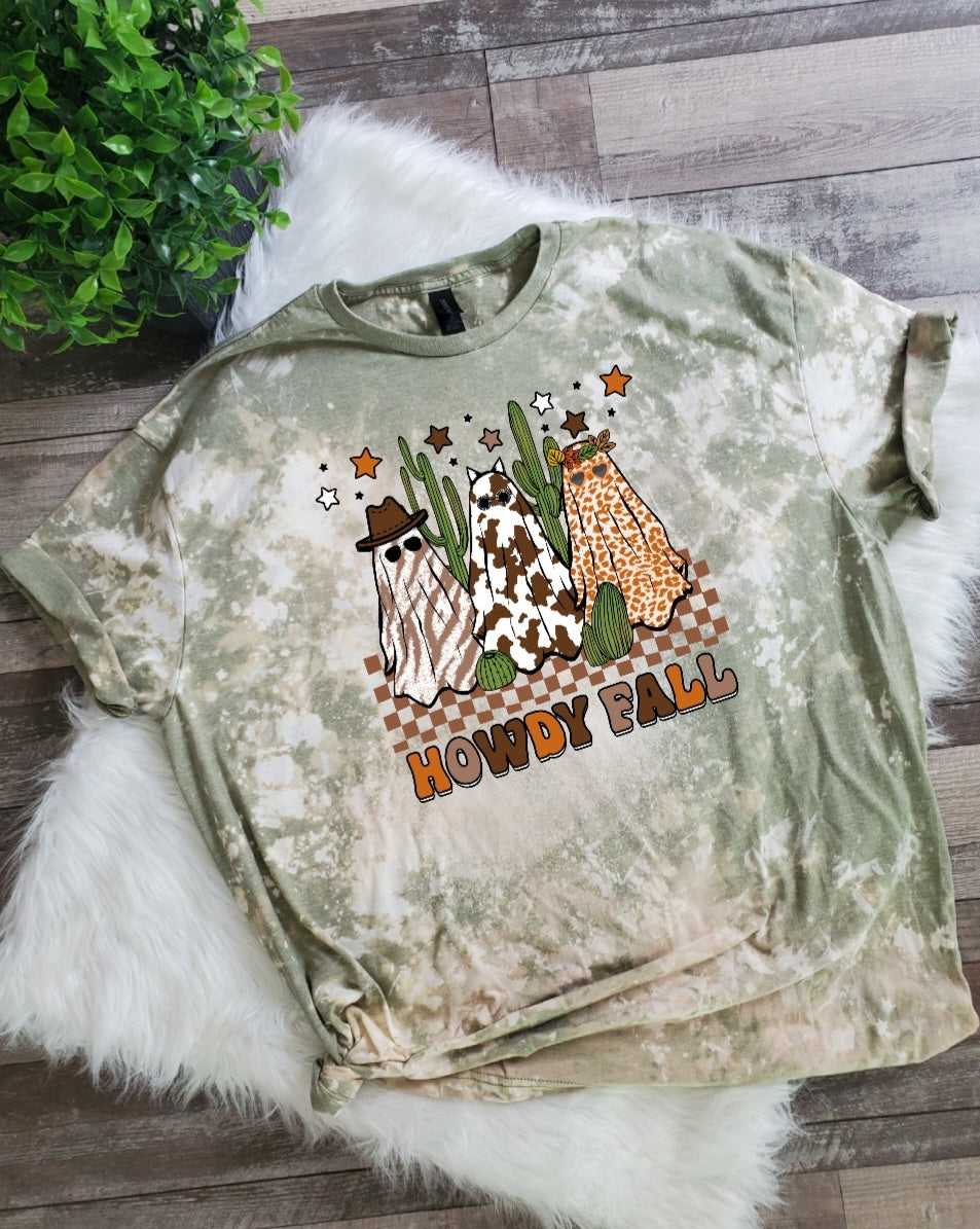 Howdy Fall Western Ghost Bleached Tee