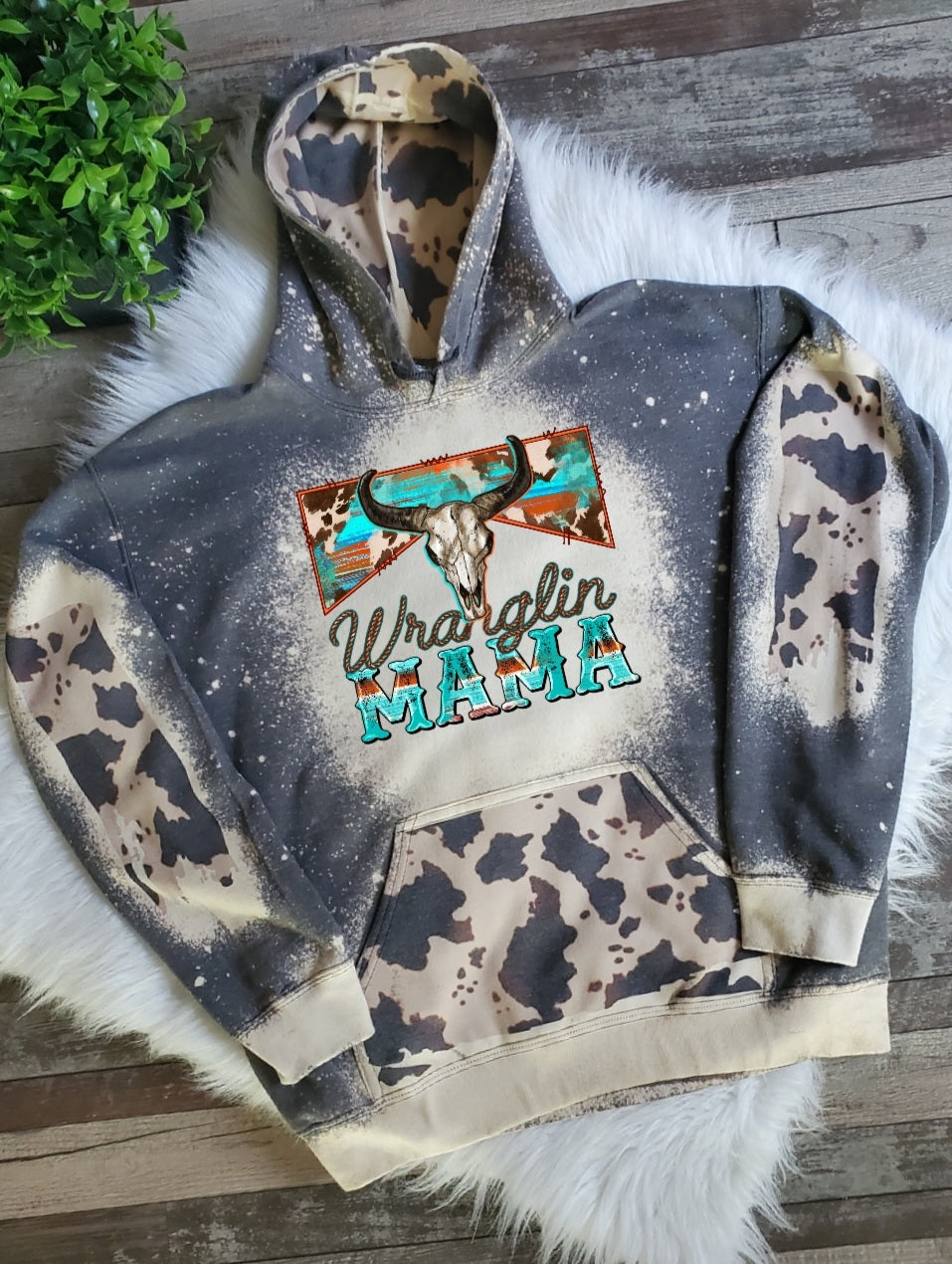 Wranglin Mama Cowhide Bleached Hoodie