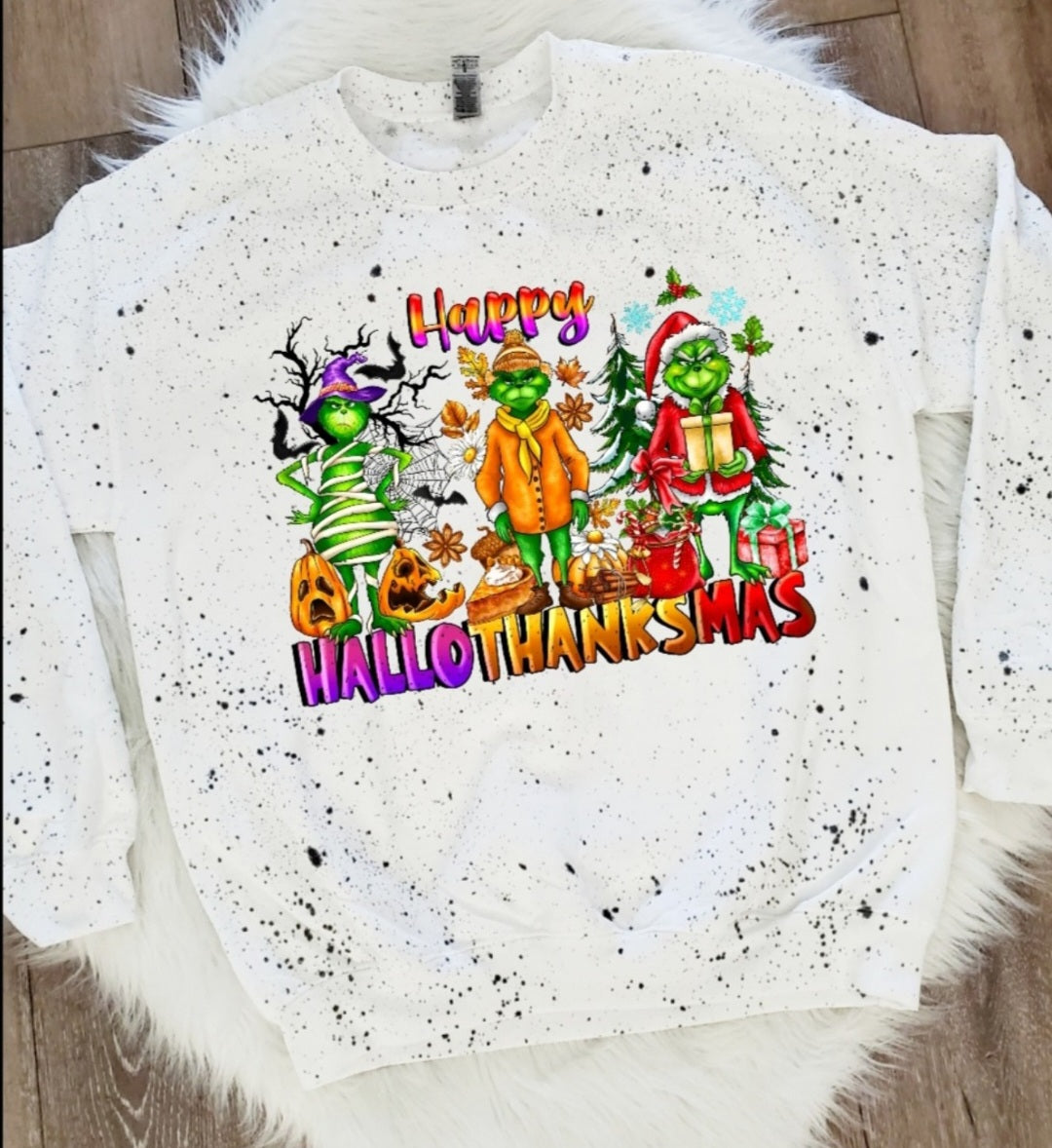 Happy Hallothankmas White Sweatshirt
