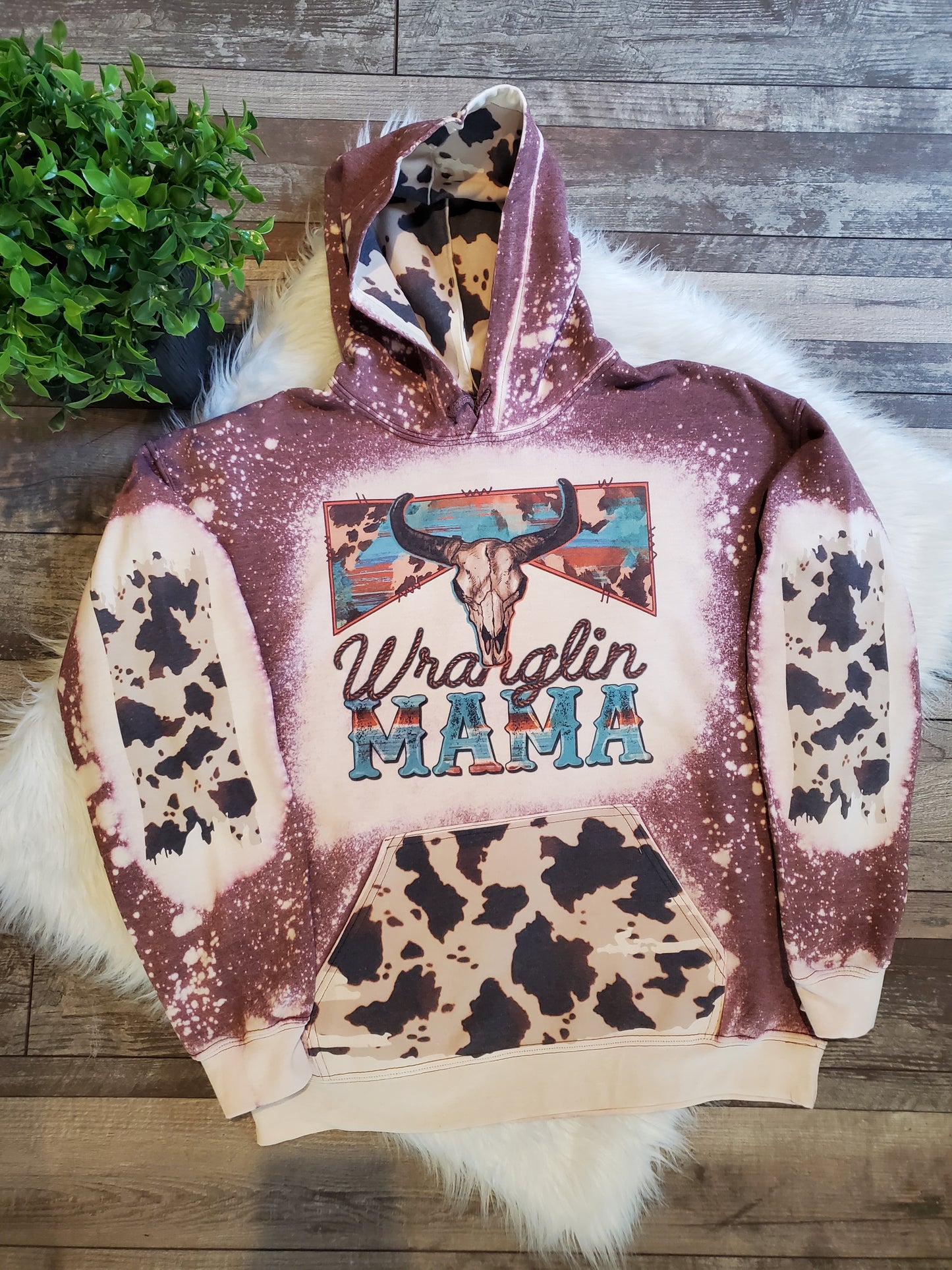 Wranglin Mama Cowhide Bleached Hoodie