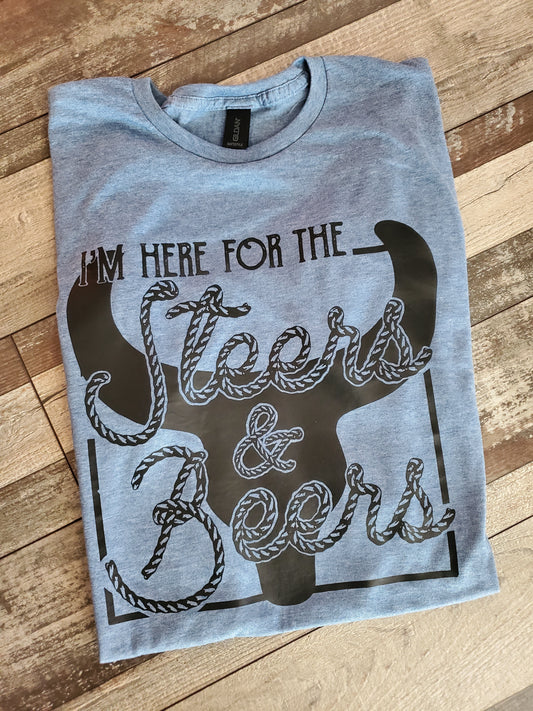 I'm Here For The Steers & Beer Screen Print Tee