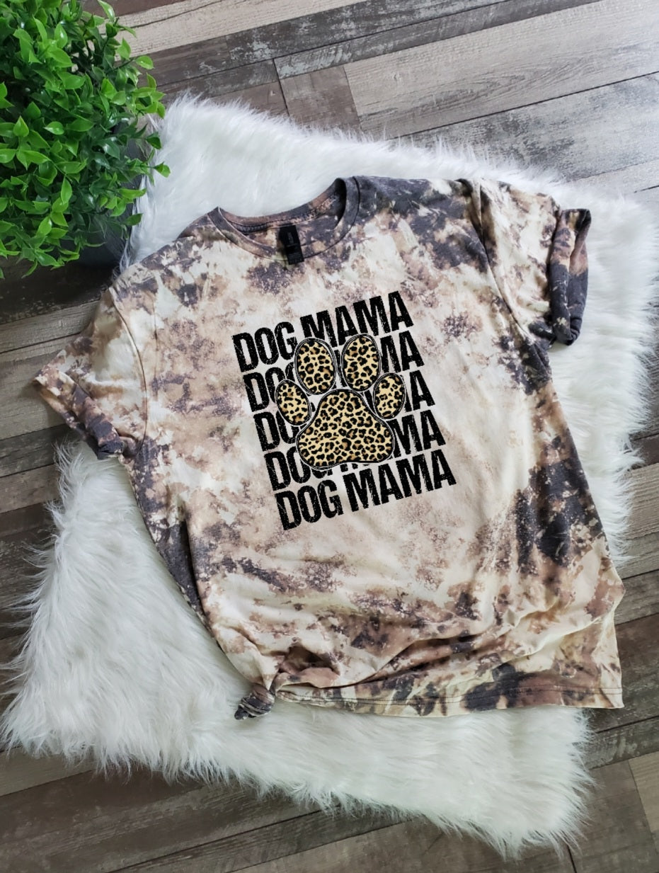 Dog Mama Leopard Paw Bleached tee