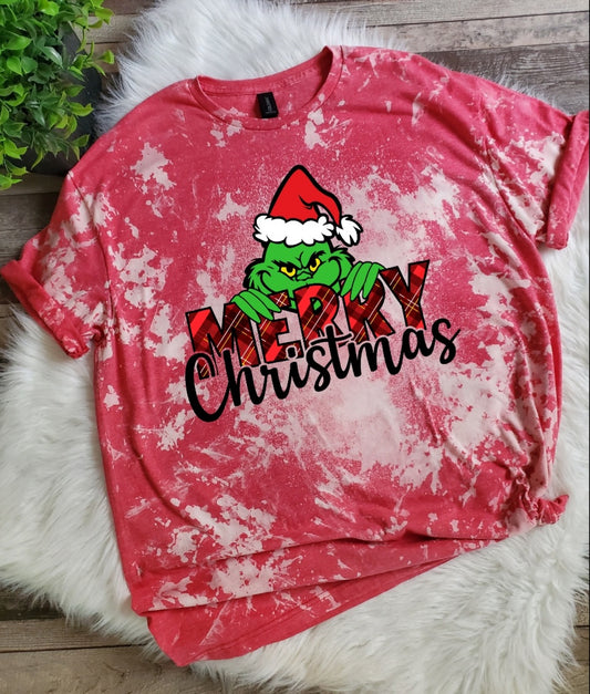 Grinch Merry Christmas Bleached Tee