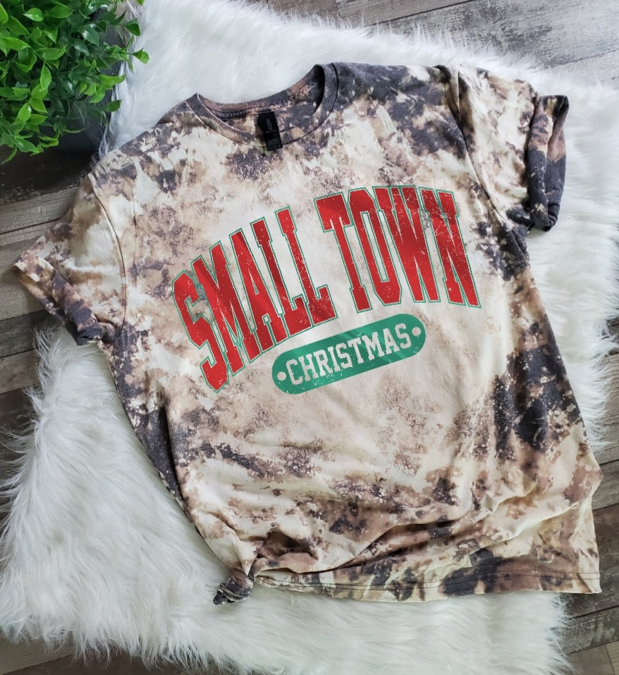 Small Town Christmas Bleached Tee
