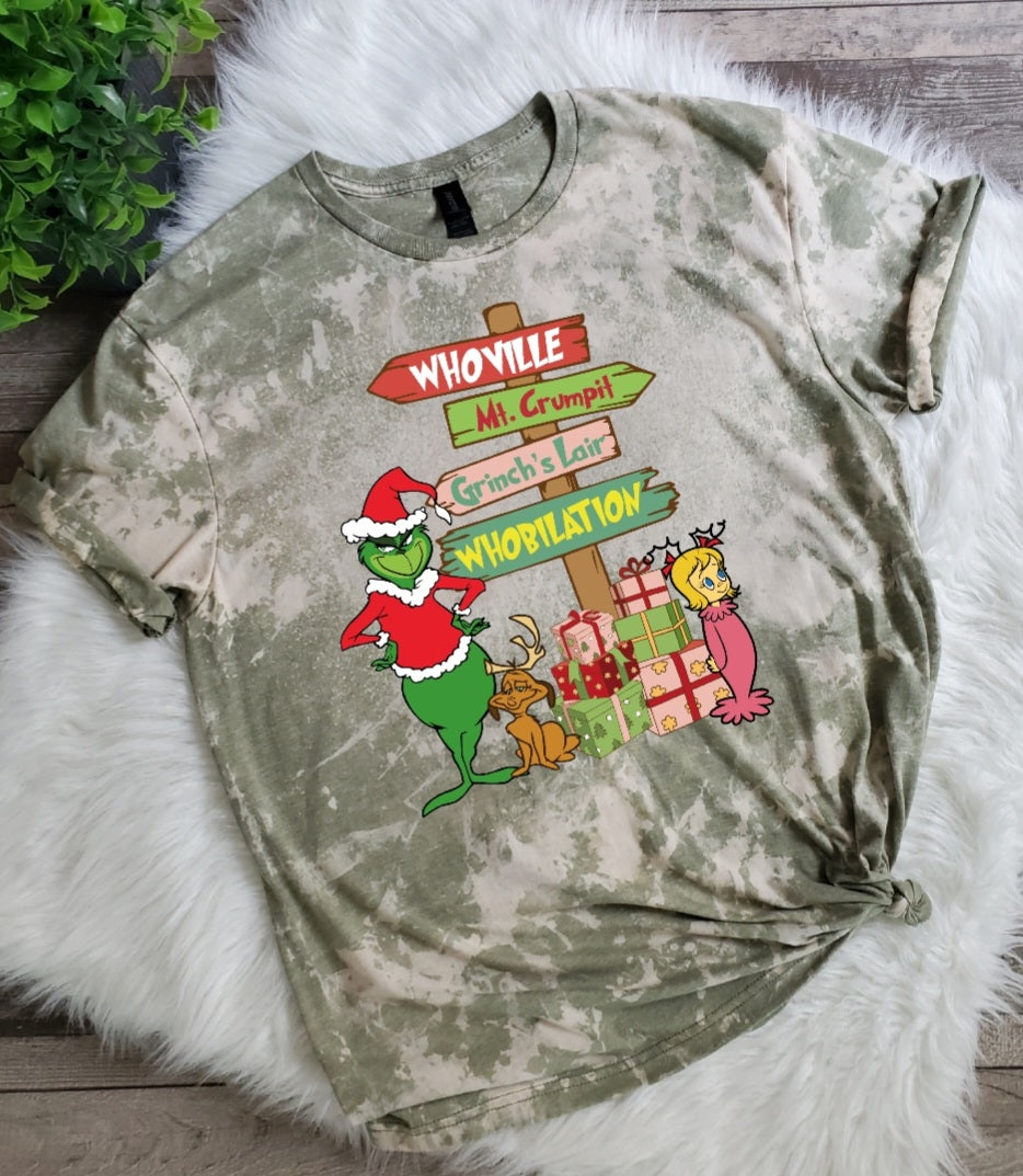 Grinch Whoville Christmas Bleached Tee