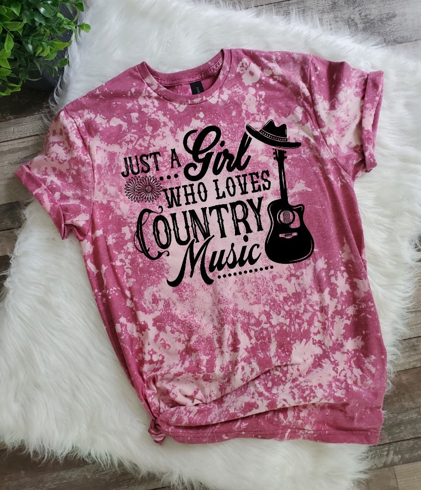 Just A Girl Who Loves Country Music Bleached tee