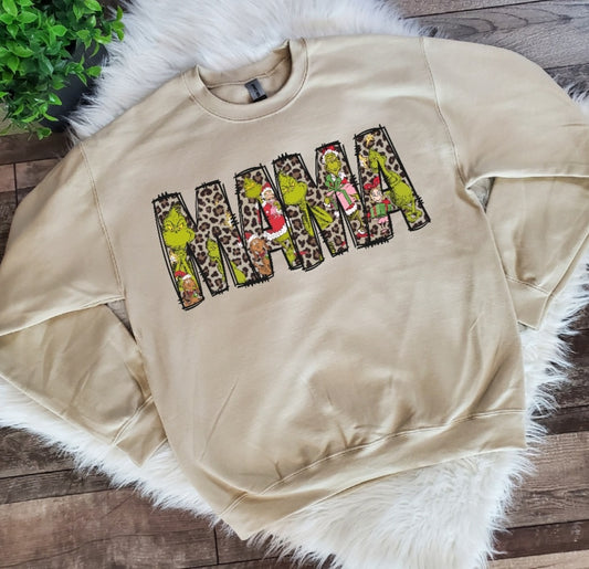 "READY TO SHIP" Mama Grinch Sand Color  Sweatshirt
