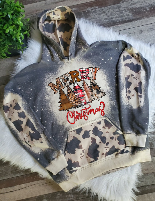 Merry Christmas Western Hoodie Bleached Hoodie