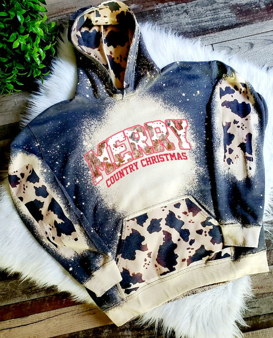 Merry Country Christmas Western Bleached Hoodie
