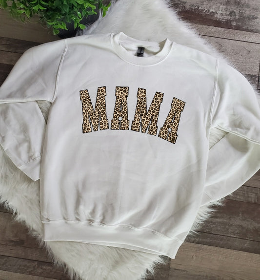 Mama Varsity Leopard White Sweatshirt