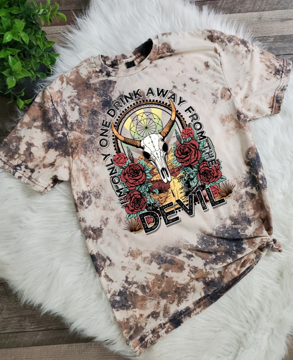 One Drink Away From the Devil Cowhide Bleached tee