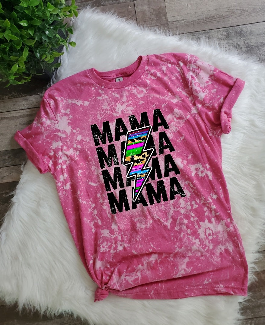 Mama Mama Mama Colorful Bolt Bleached Tee