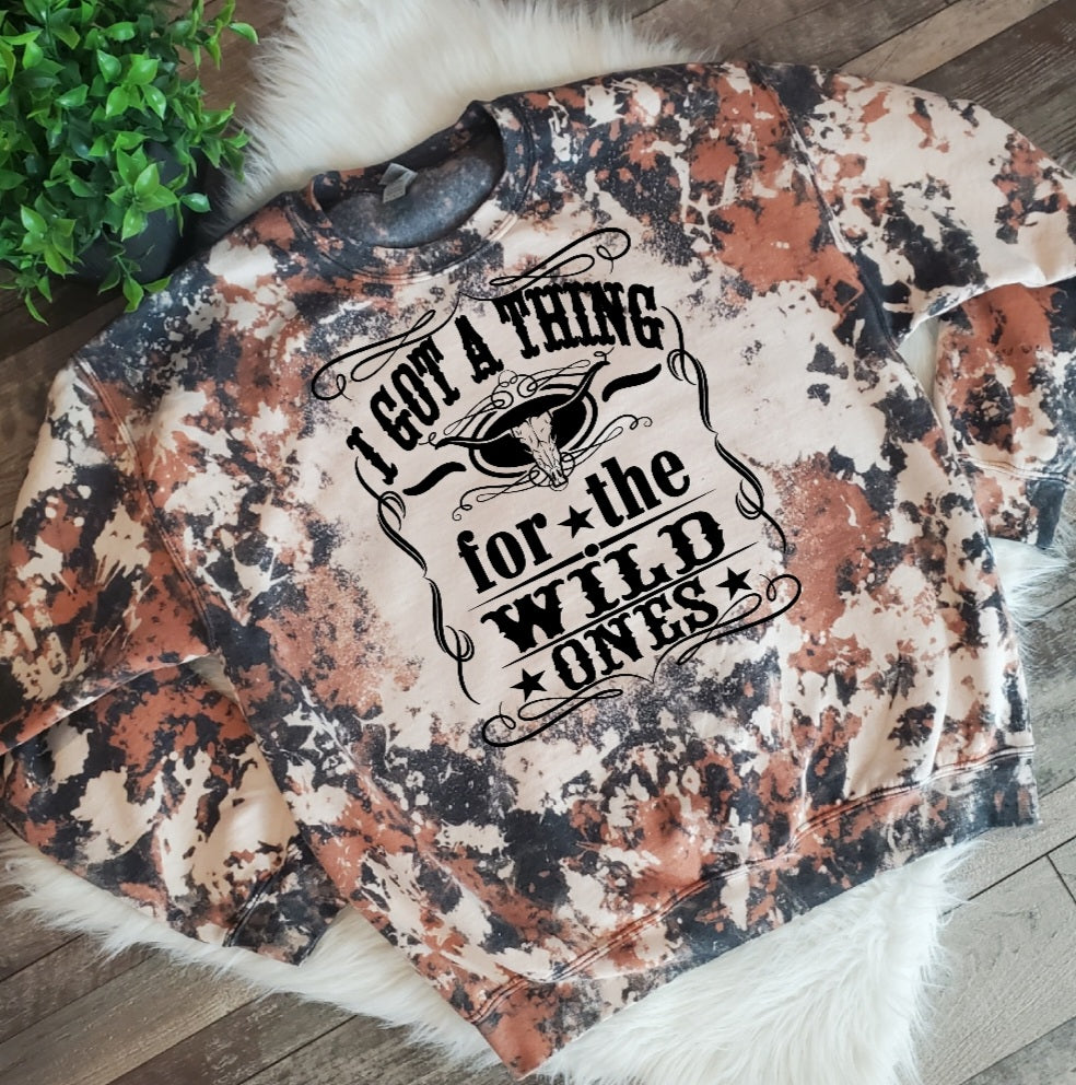 I Got A Thing For The Wild Ones Cowhide Bleached Crewneck