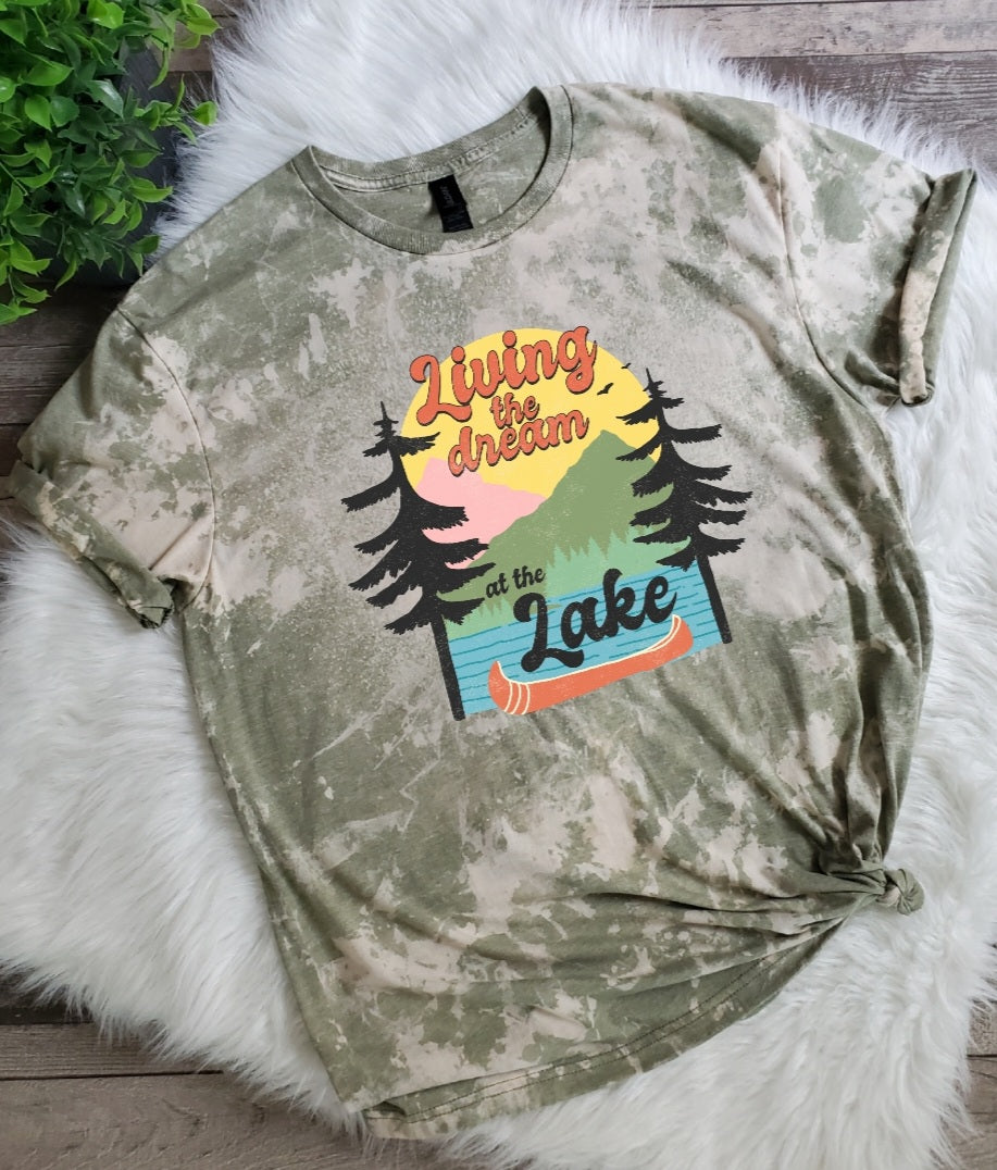 Living The Dream At The Lake Bleached tee