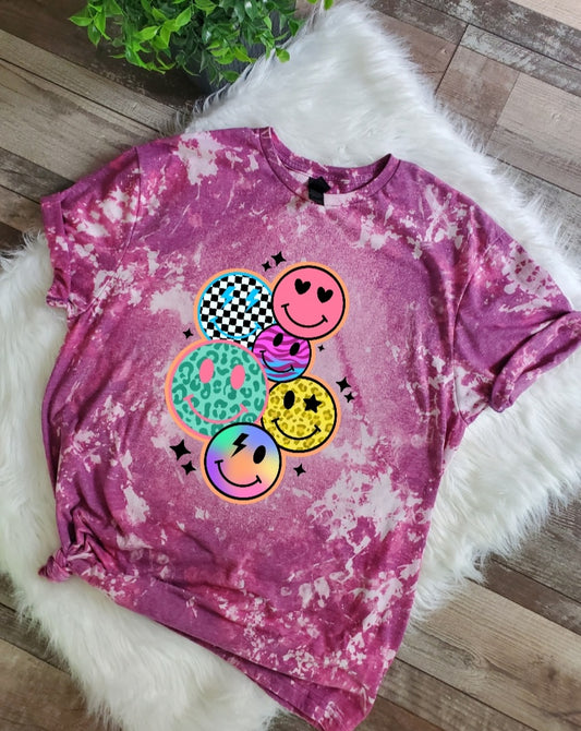 Smiley Colorful Faces Bleached Tee