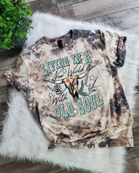 Living In The New World With An Old Soul Bleached Tee