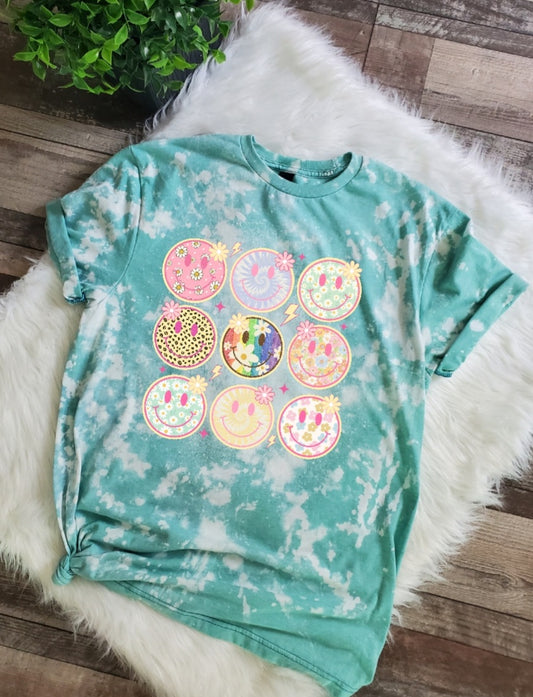 Smiley Faces Bleached Tee