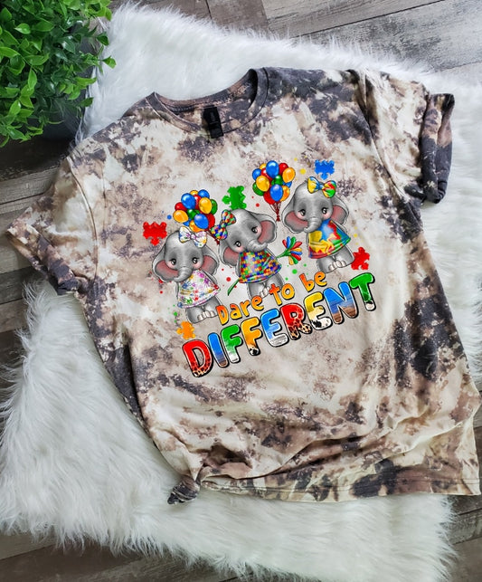 Dare To Be Different Elephant Autism Bleached tee