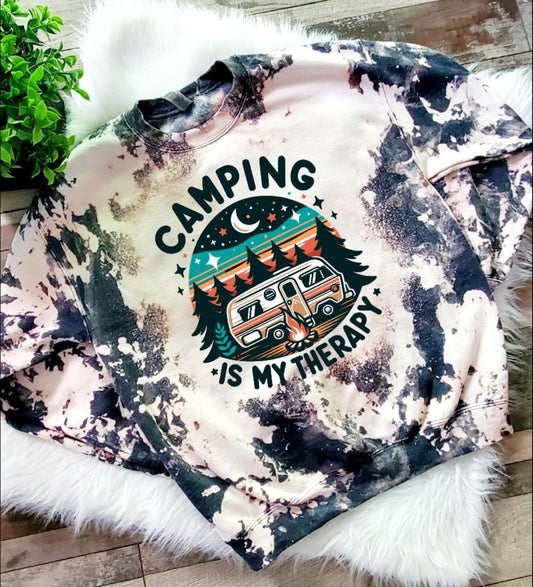 Camping Is My Therapy Bleached Sweatshirt