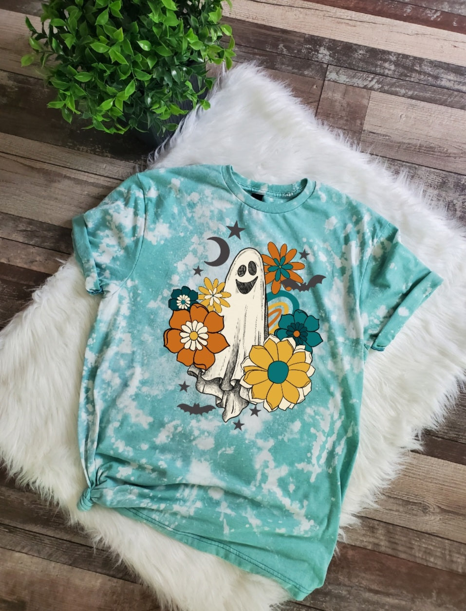 Halloween Retro Ghost Floral Bleached Tee