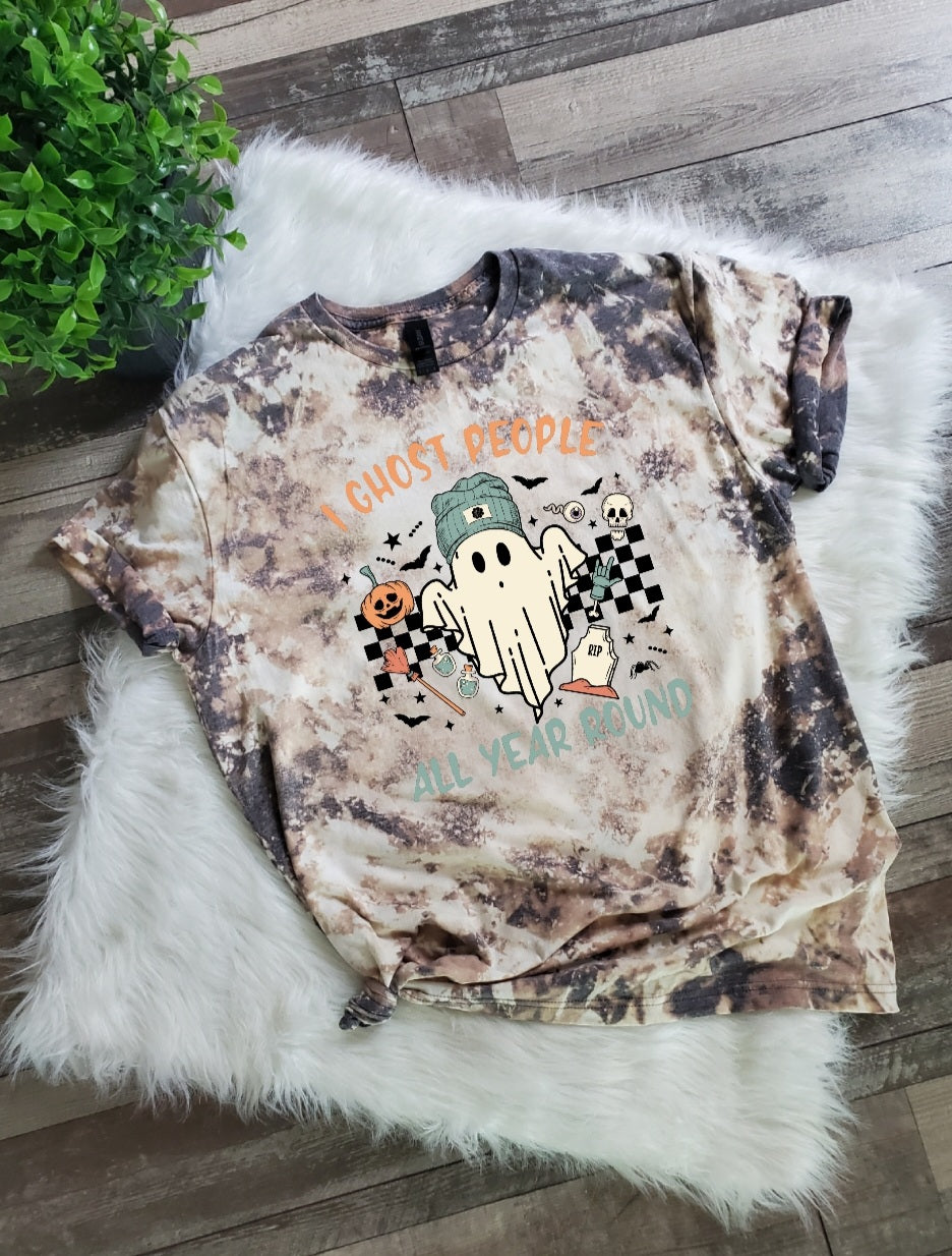 I Ghost People All Year Around Halloween Bleached Tee