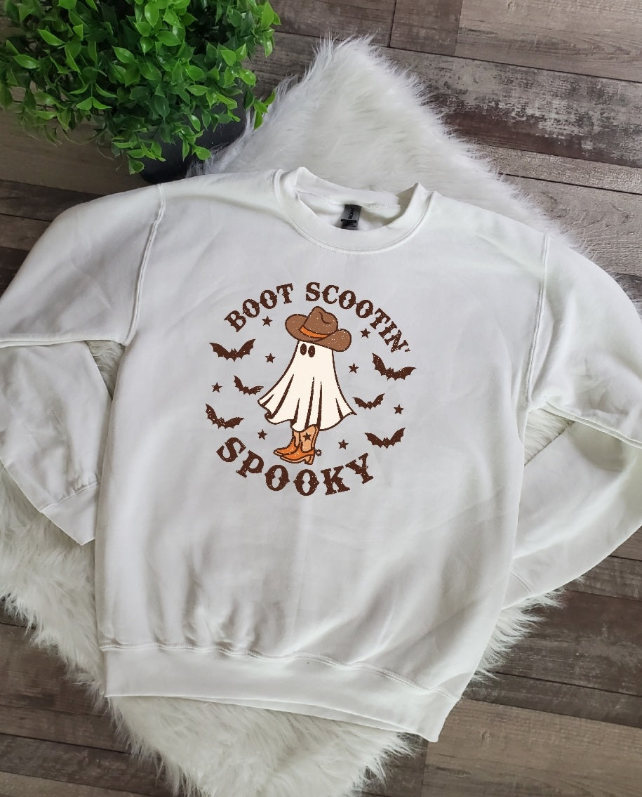 Boot Scootin Spooky White Sweatshirt
