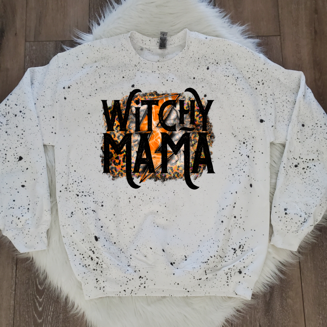 Witchy Mama White Splattered Sweatshirt