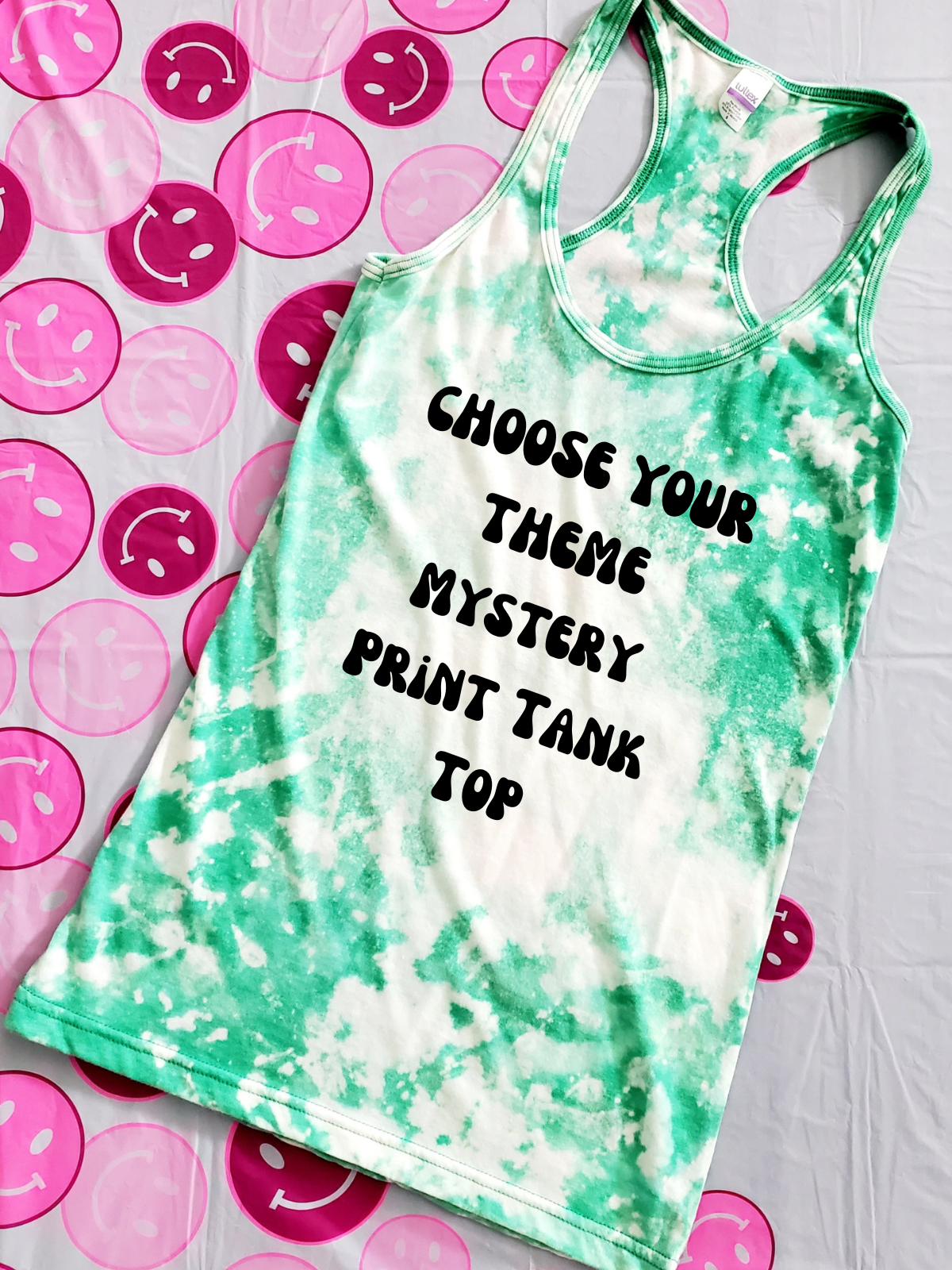 GREEN MYSTERY PRINT FITTED TANK TOP